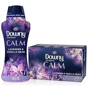 Downy Infusions Dryer Sheets Laundry Fabric Softener, Calm, Lavender & Vanilla Bean, 200 Count with Infusions Laundry Scent Booster Beads for Washer, Calm, Lavender & Vanilla Bean, 26.5 oz